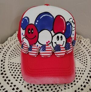Patriotic USA Trucker Hat With Pop Cap Hat Chain Handmade Hand painted